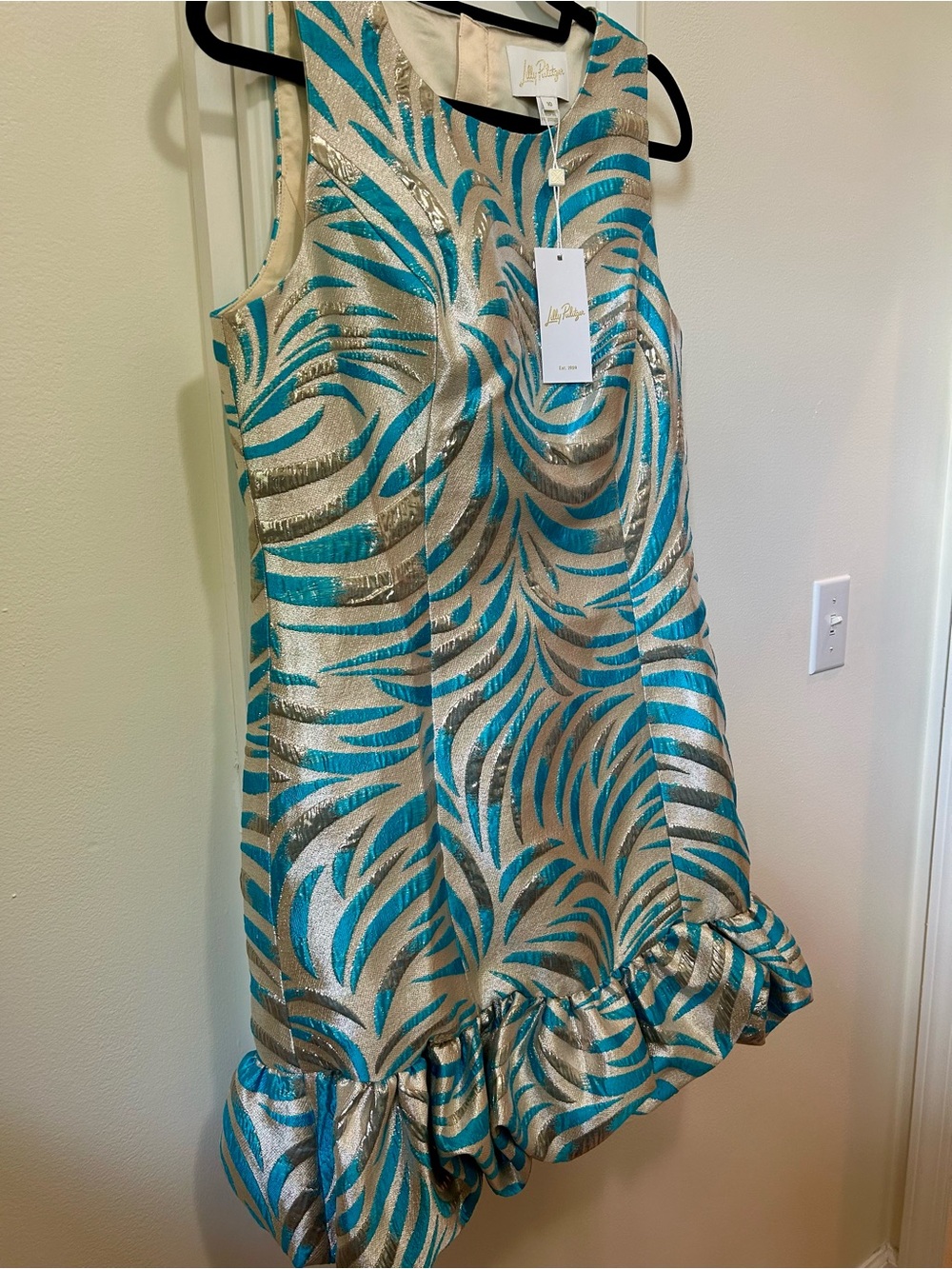 Lilly Pulitzer Faylinn Shift Dress Breezy Aqua Midnight Sparks Brocade 10 NWT - Picture 10 of 14